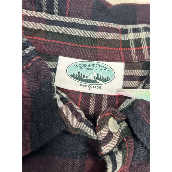 Vintage Maroon & Black Plaid Pearl Snap Western Flannel Shirt Men's Size Large - Picture 3 of 8